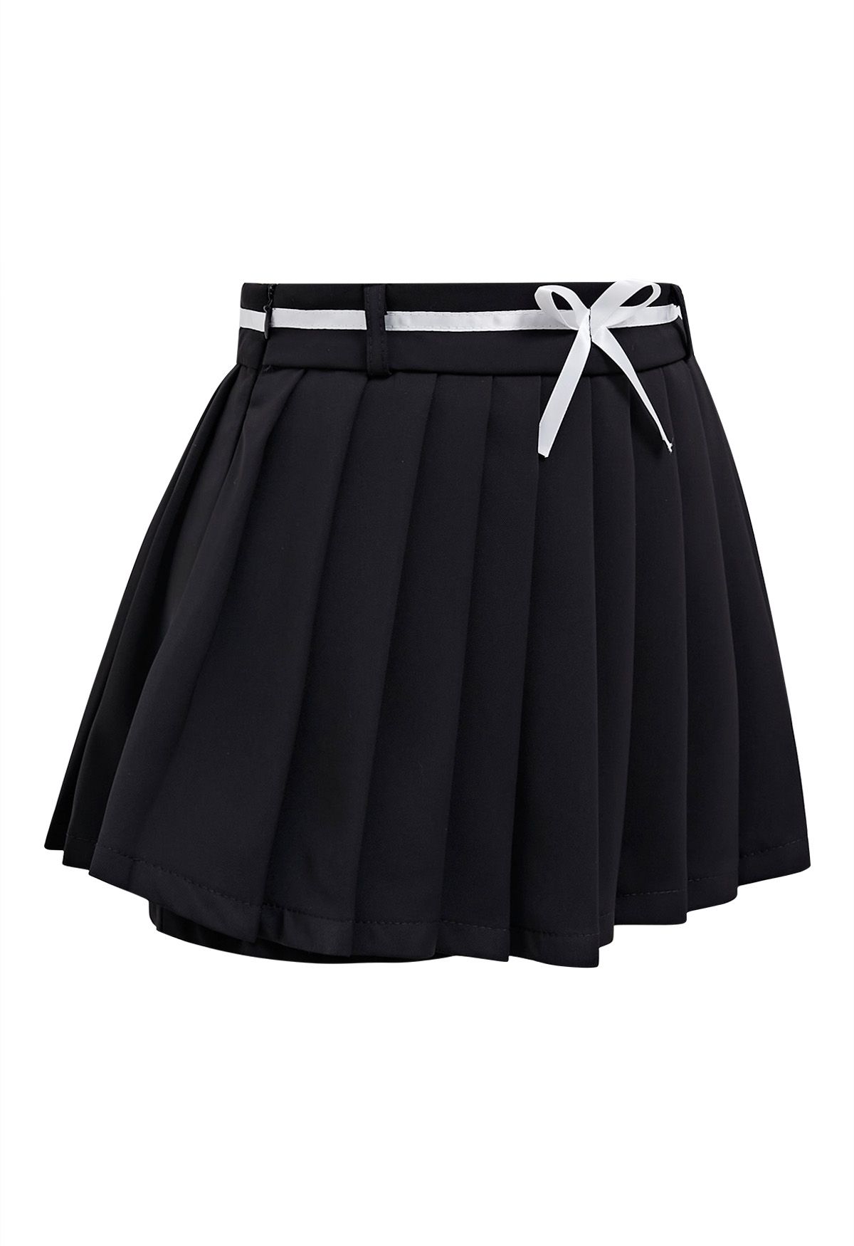 Plissierter Mini-Skort mit Schleife in Schwarz