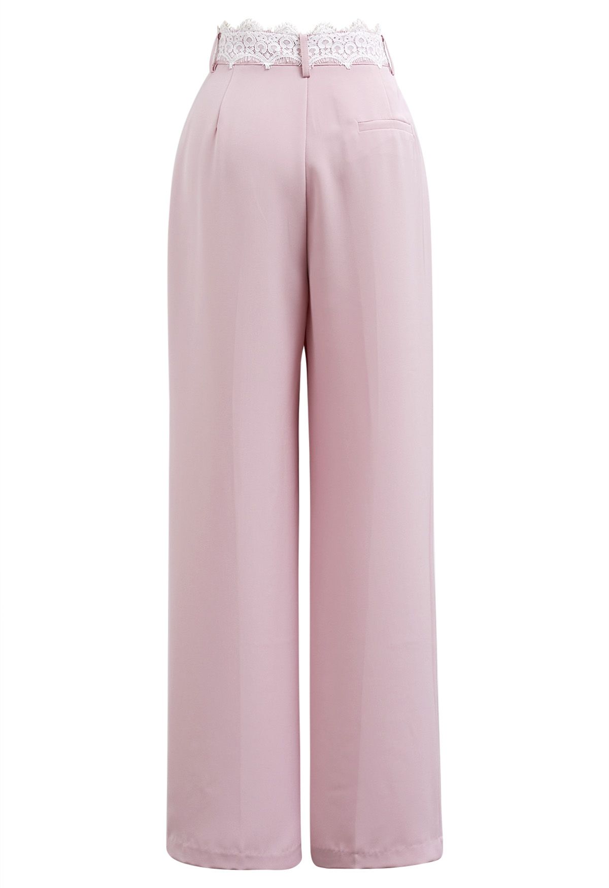 Plissierte Hose mit geradem Bein und Spitzenbund in Rosa