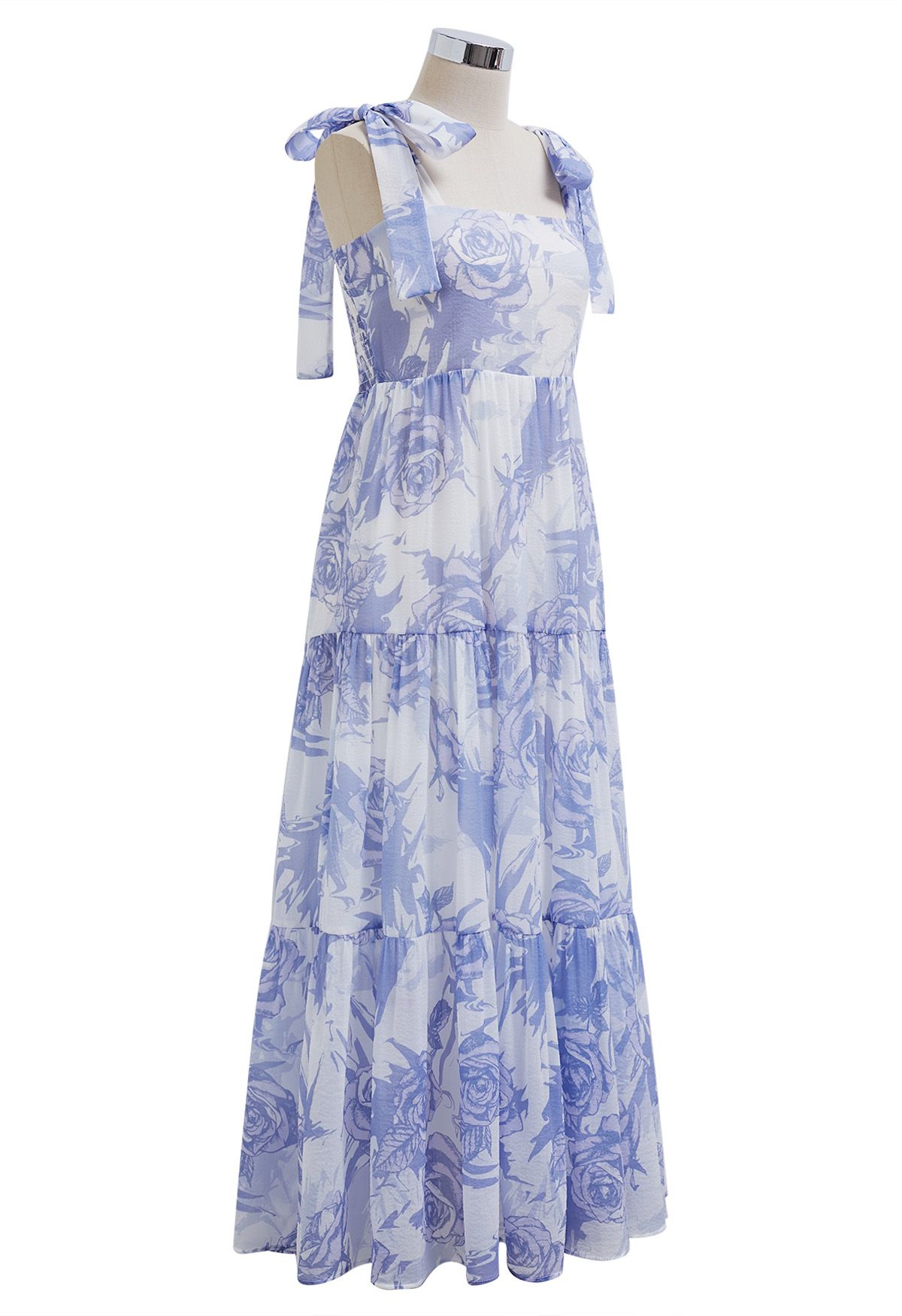 Tranquil Blue Rose – Maxikleid mit Bindeträgern