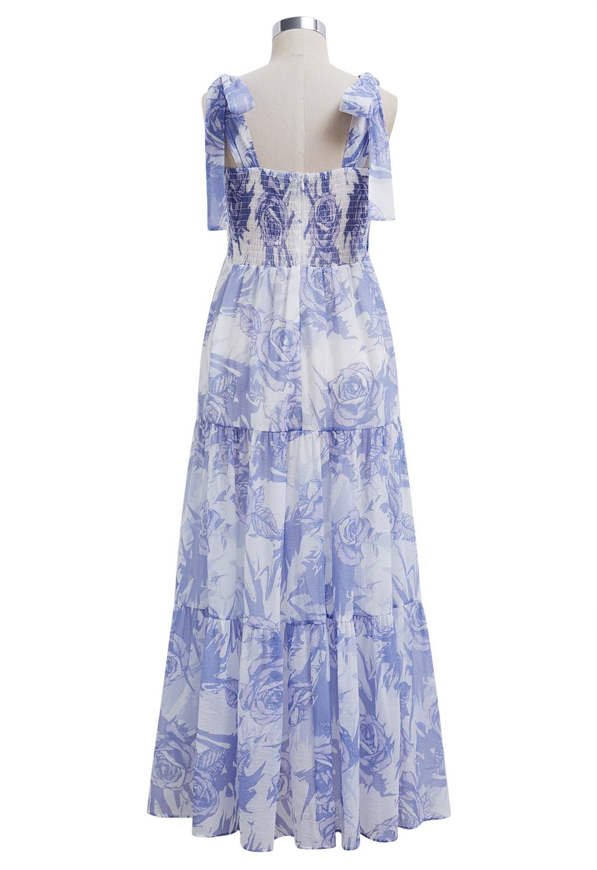 Tranquil Blue Rose – Maxikleid mit Bindeträgern