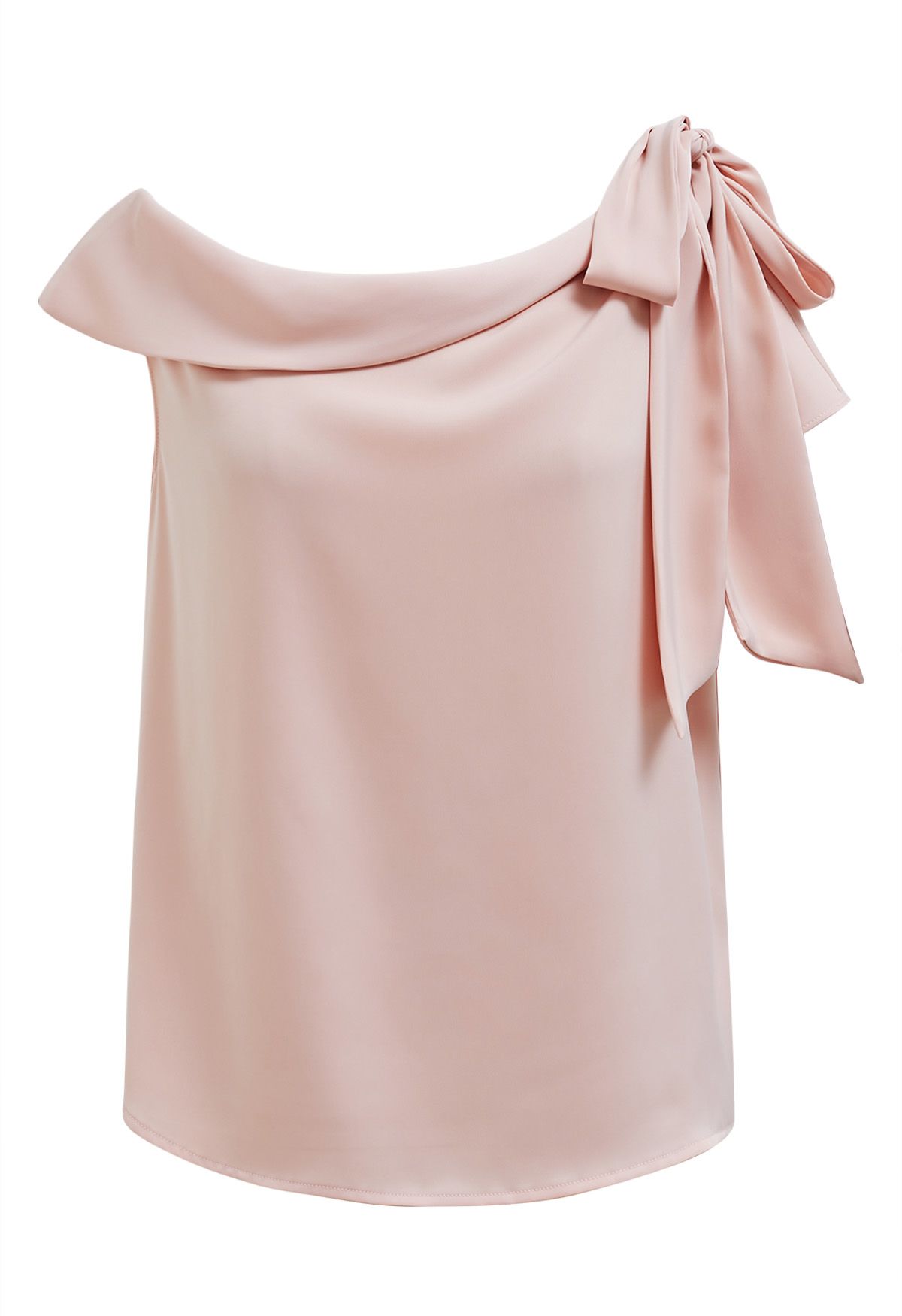 Satin-Top mit seitlicher Schleife und asymmetrischem Ausschnitt in Pink