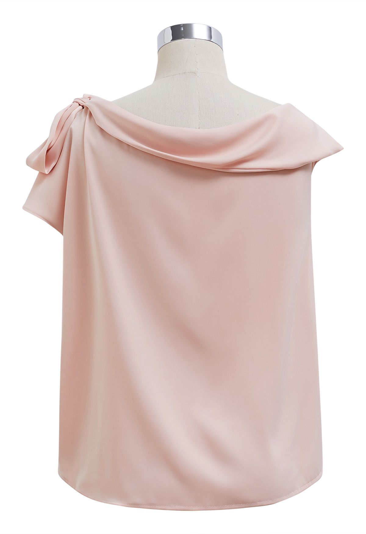 Satin-Top mit seitlicher Schleife und asymmetrischem Ausschnitt in Pink