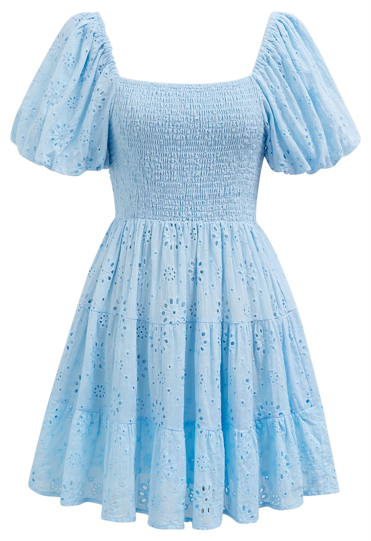 Minikleid mit Blumenmuster und Puffärmeln in Blau