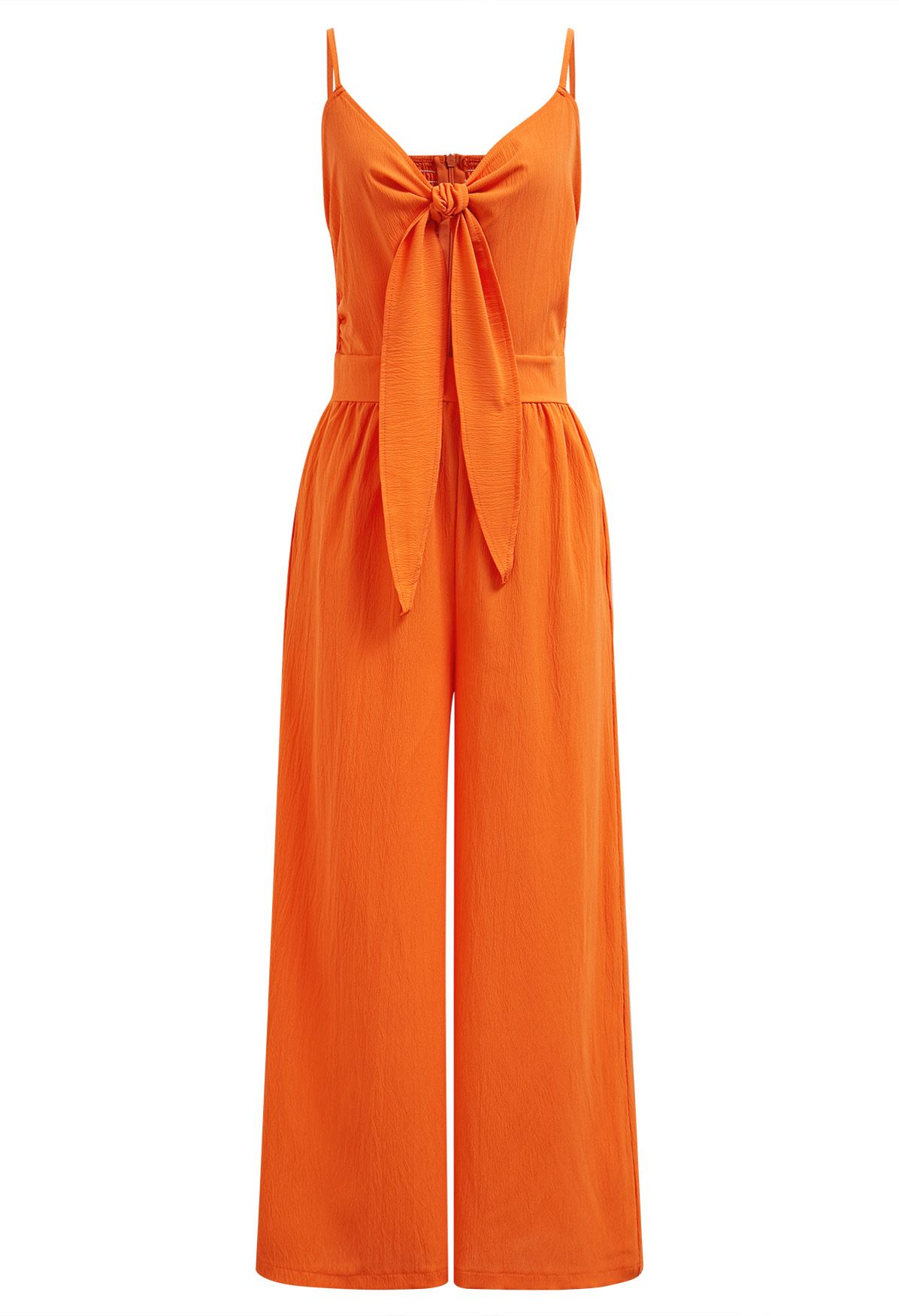 Jumpsuit mit Knoten vorne und Seitentaschen in Orange