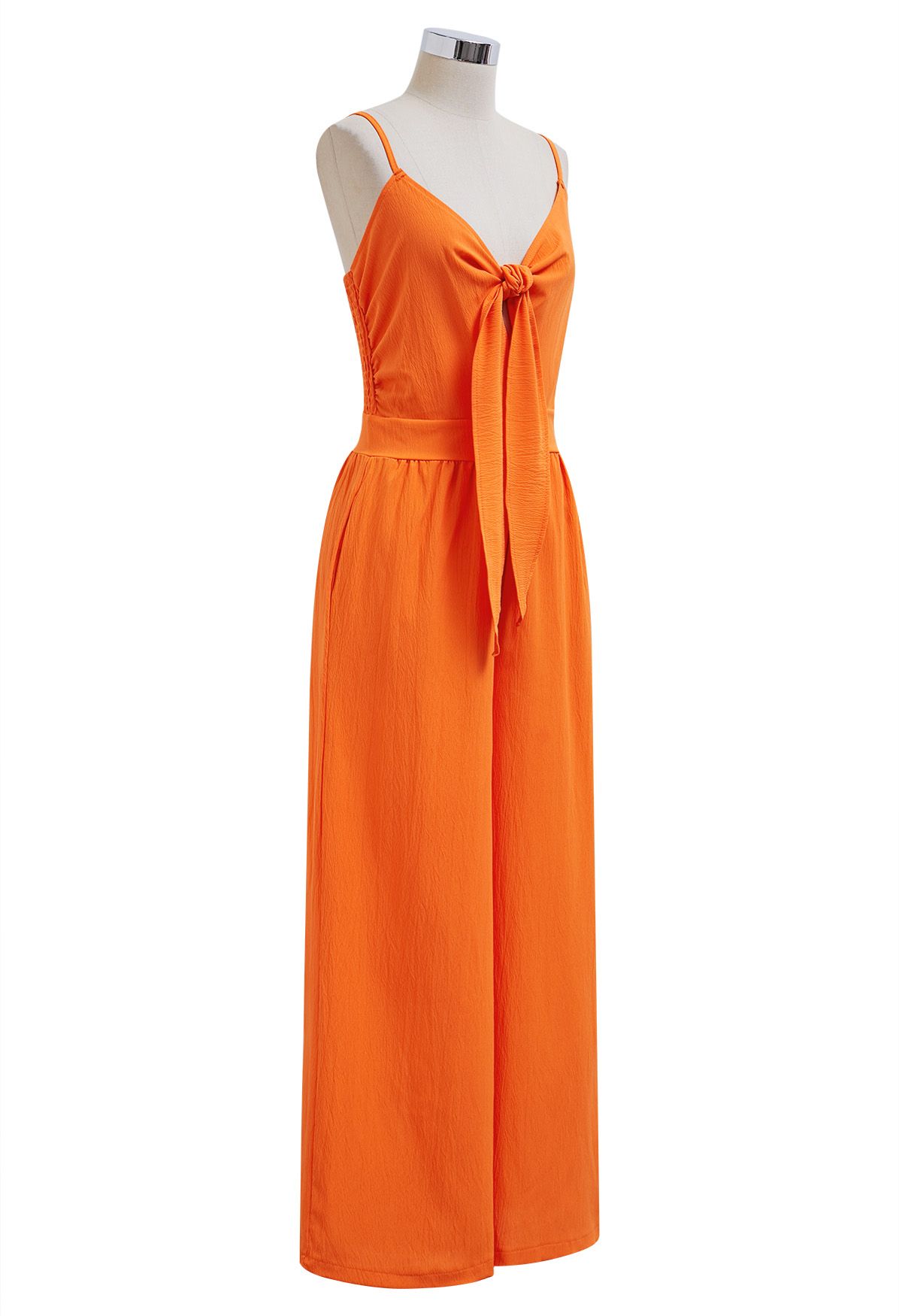 Jumpsuit mit Knoten vorne und Seitentaschen in Orange