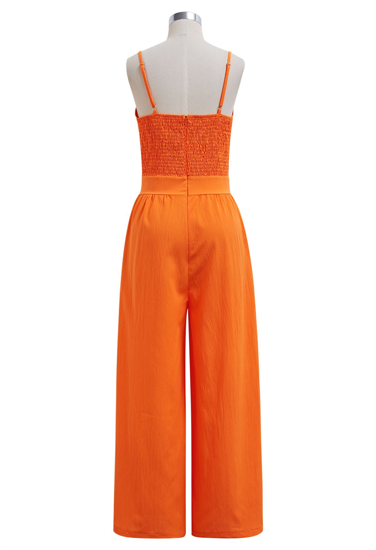 Jumpsuit mit Knoten vorne und Seitentaschen in Orange