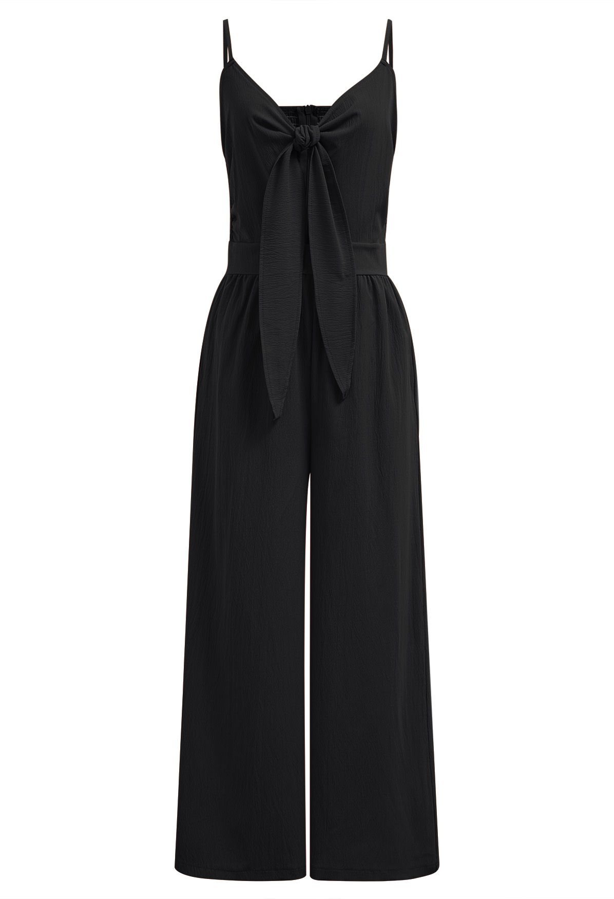 Jumpsuit mit Knoten vorne und Seitentaschen in Schwarz