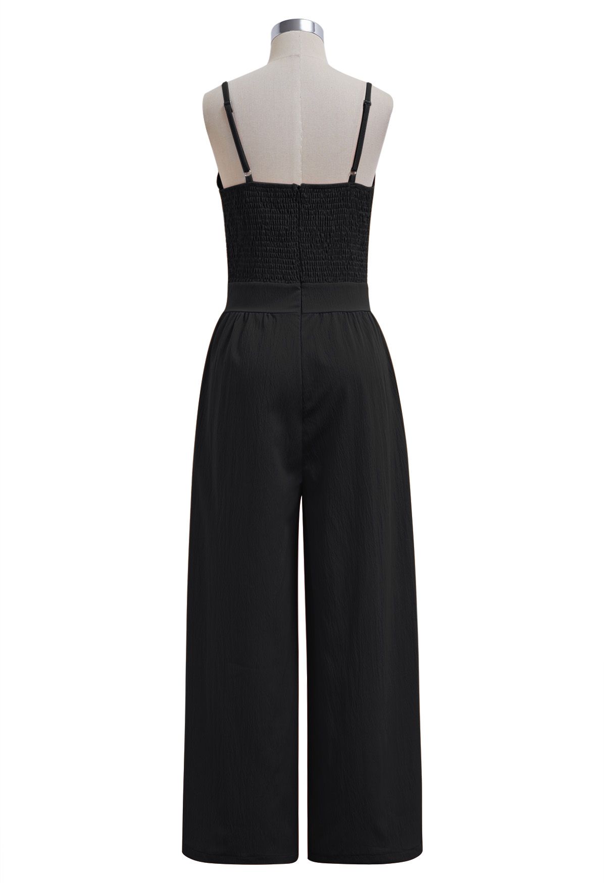 Jumpsuit mit Knoten vorne und Seitentaschen in Schwarz