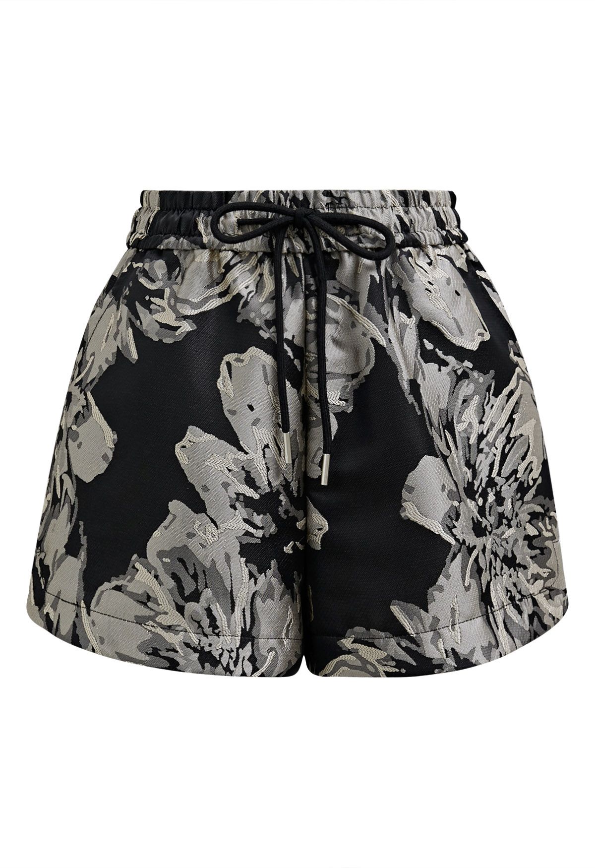 Jacquard-Shorts mit Blumenmuster und Kordelzug in der Taille 