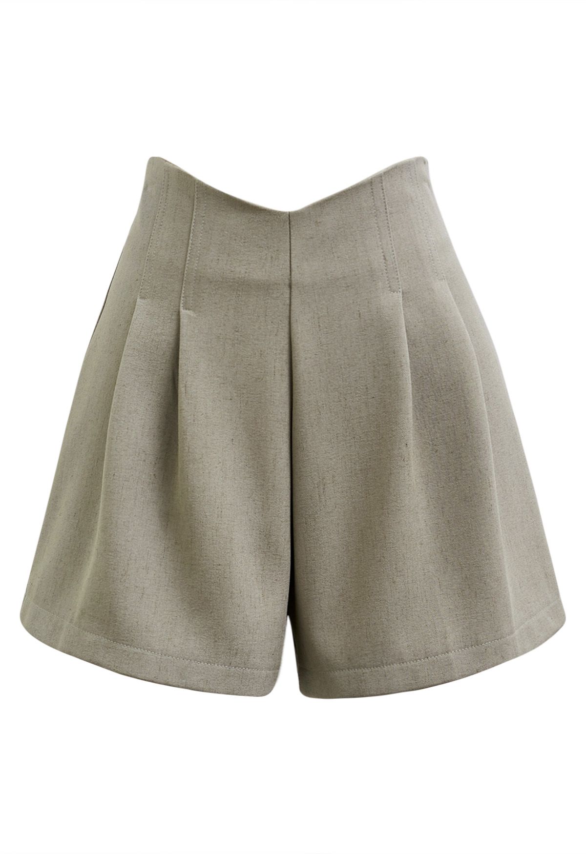 Shorts mit Bundfalten in Khaki mit Stitches-Muster 