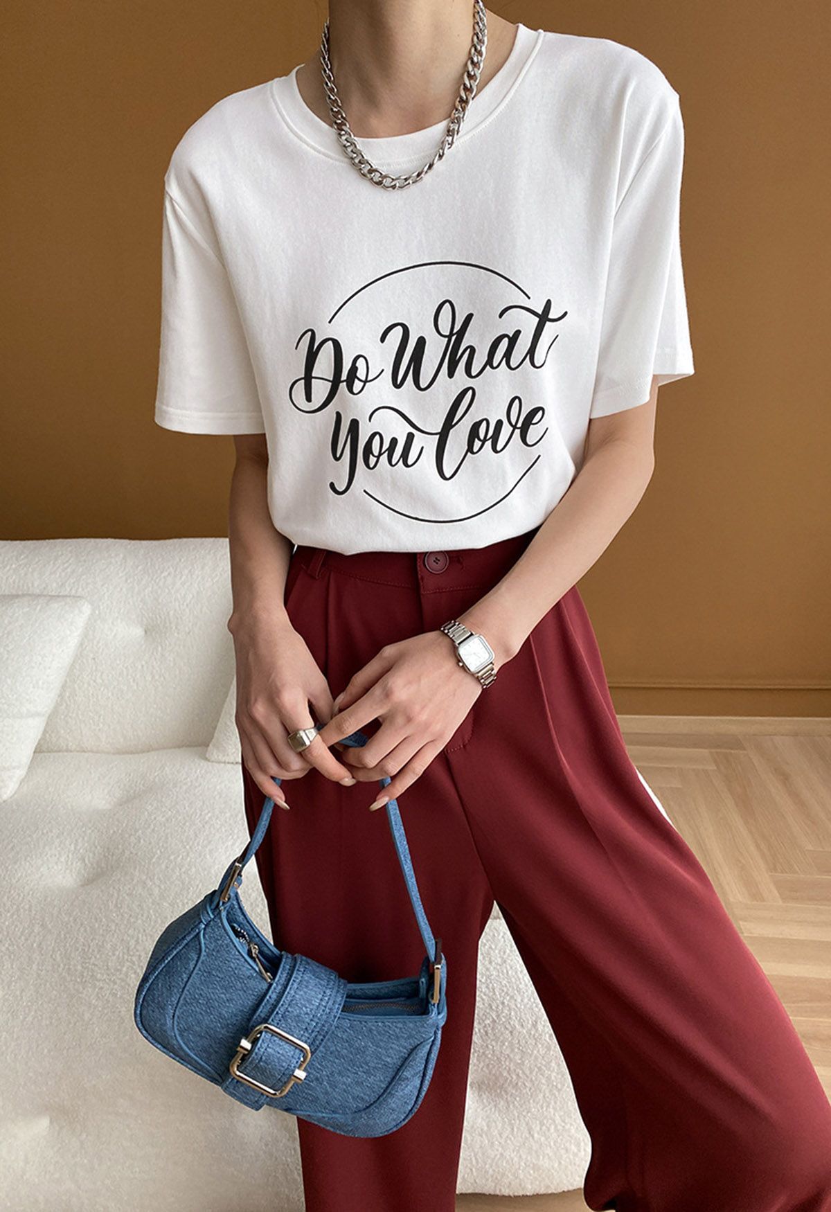 „Do What You Love“-T-Shirt mit Rundhalsausschnitt in Weiß