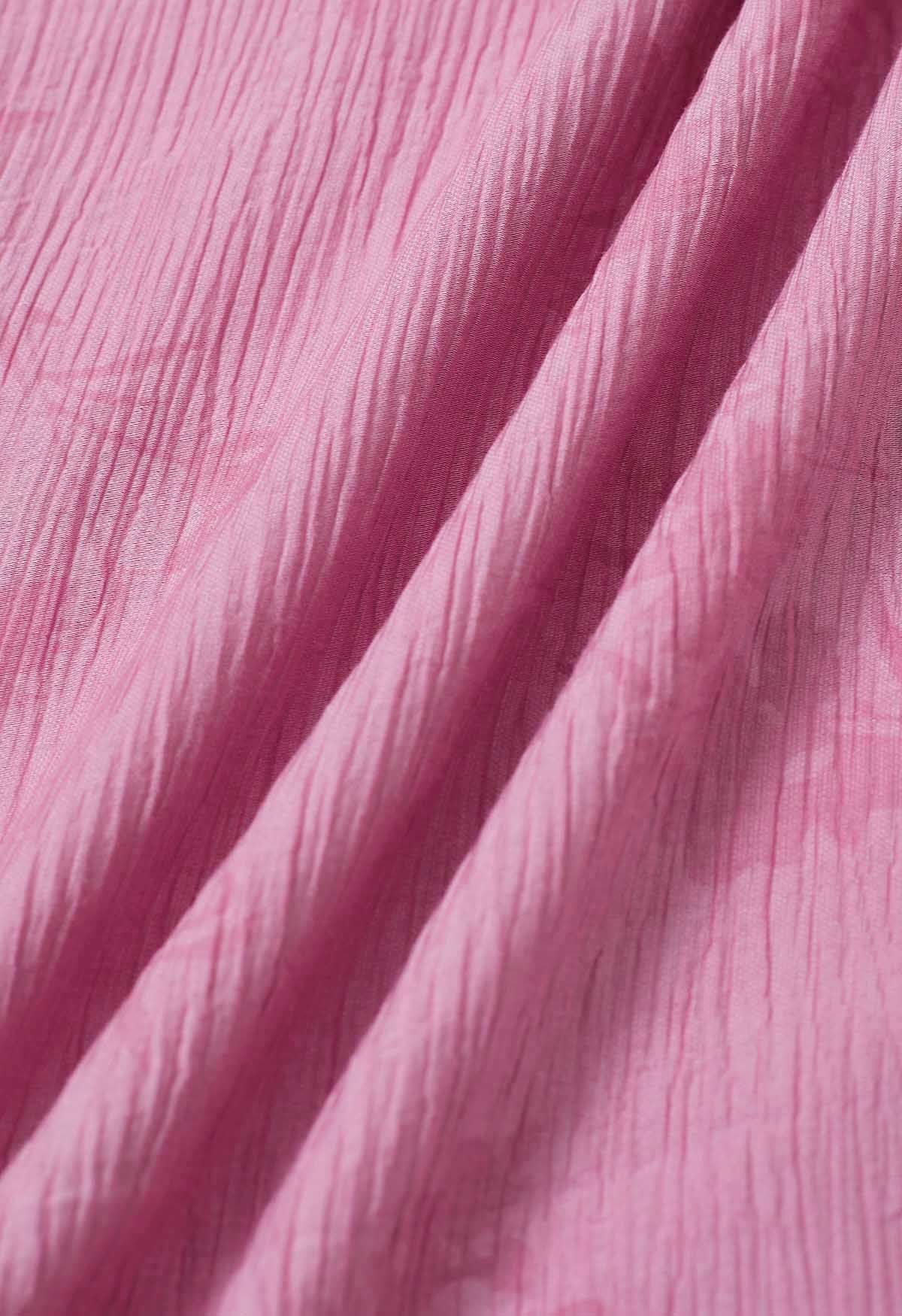 Midikleid mit V-Ausschnitt und Kordelzug in dezenter Blumenstruktur in Rosa