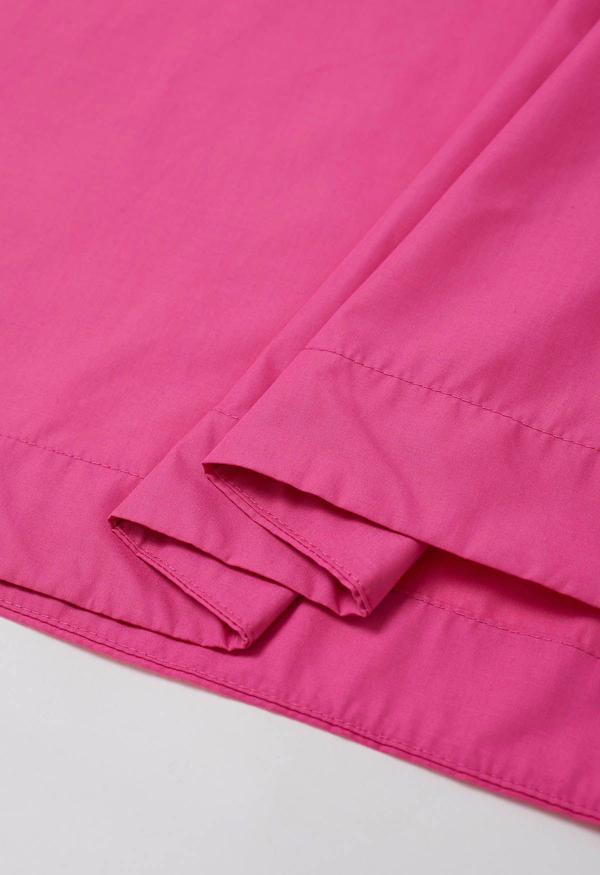 Gerafftes Midikleid mit quadratischem Ausschnitt und Puffärmeln in Pink