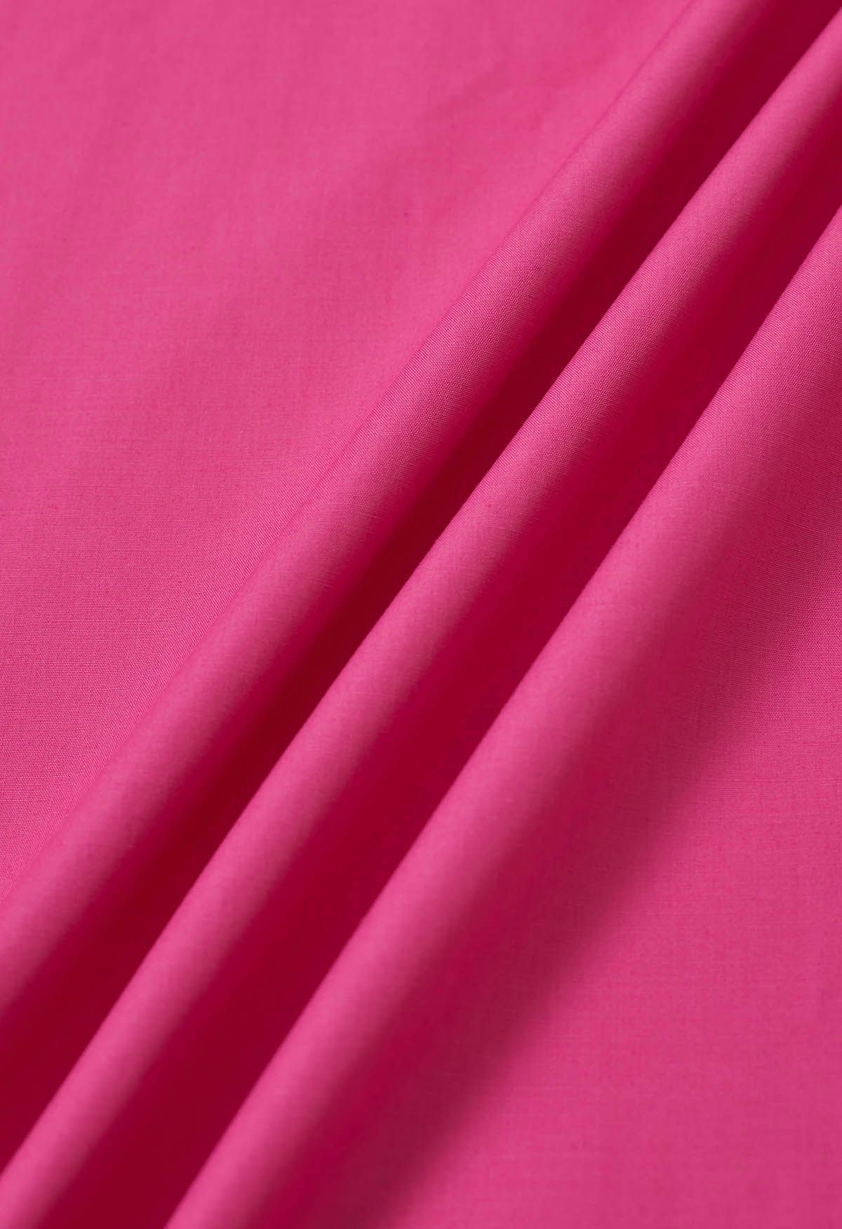 Gerafftes Midikleid mit quadratischem Ausschnitt und Puffärmeln in Pink