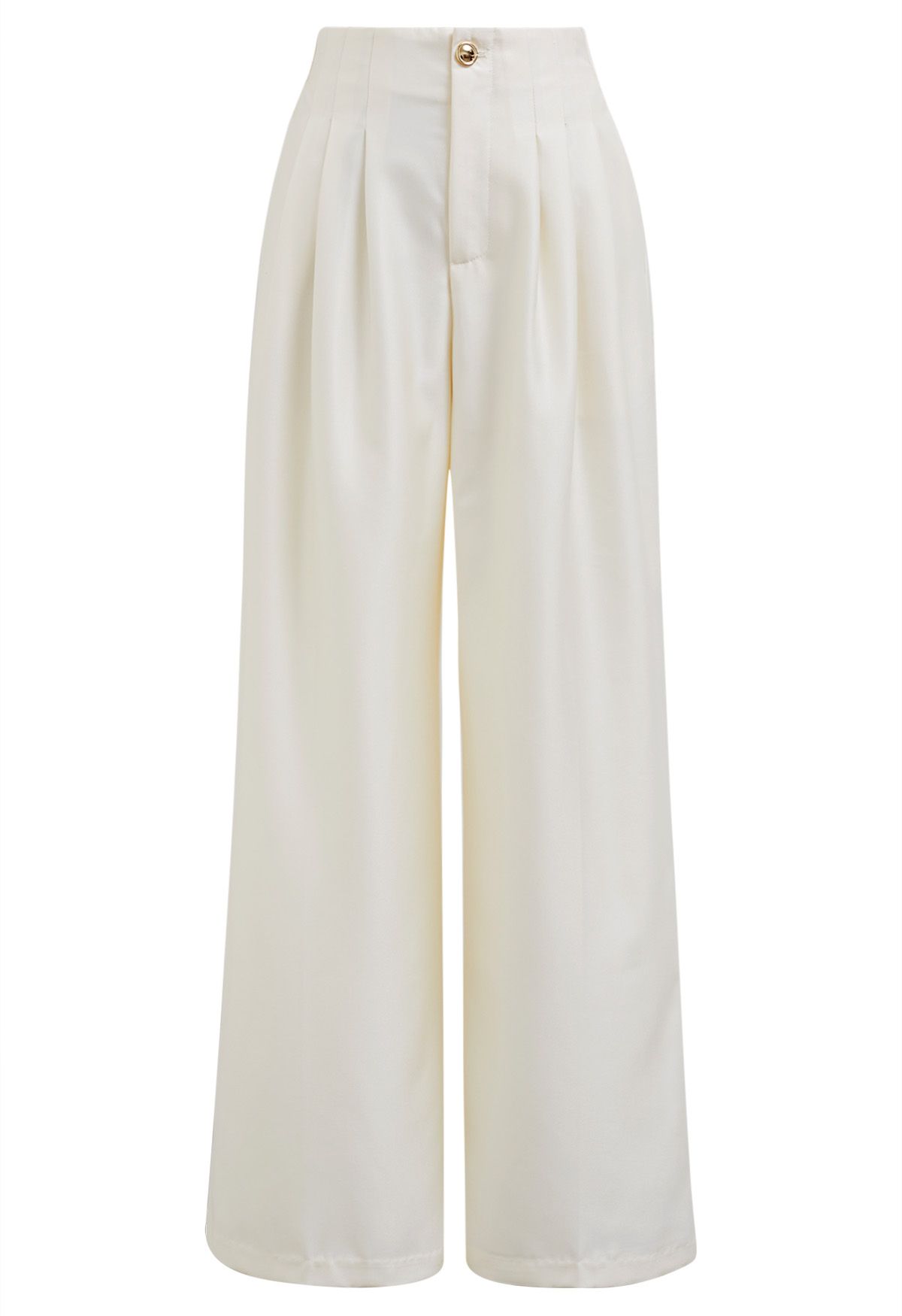 Gerade geschnittene Hose mit poliertem Faltendetail in Creme