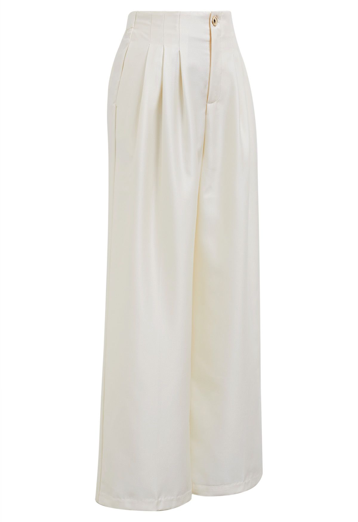 Gerade geschnittene Hose mit poliertem Faltendetail in Creme