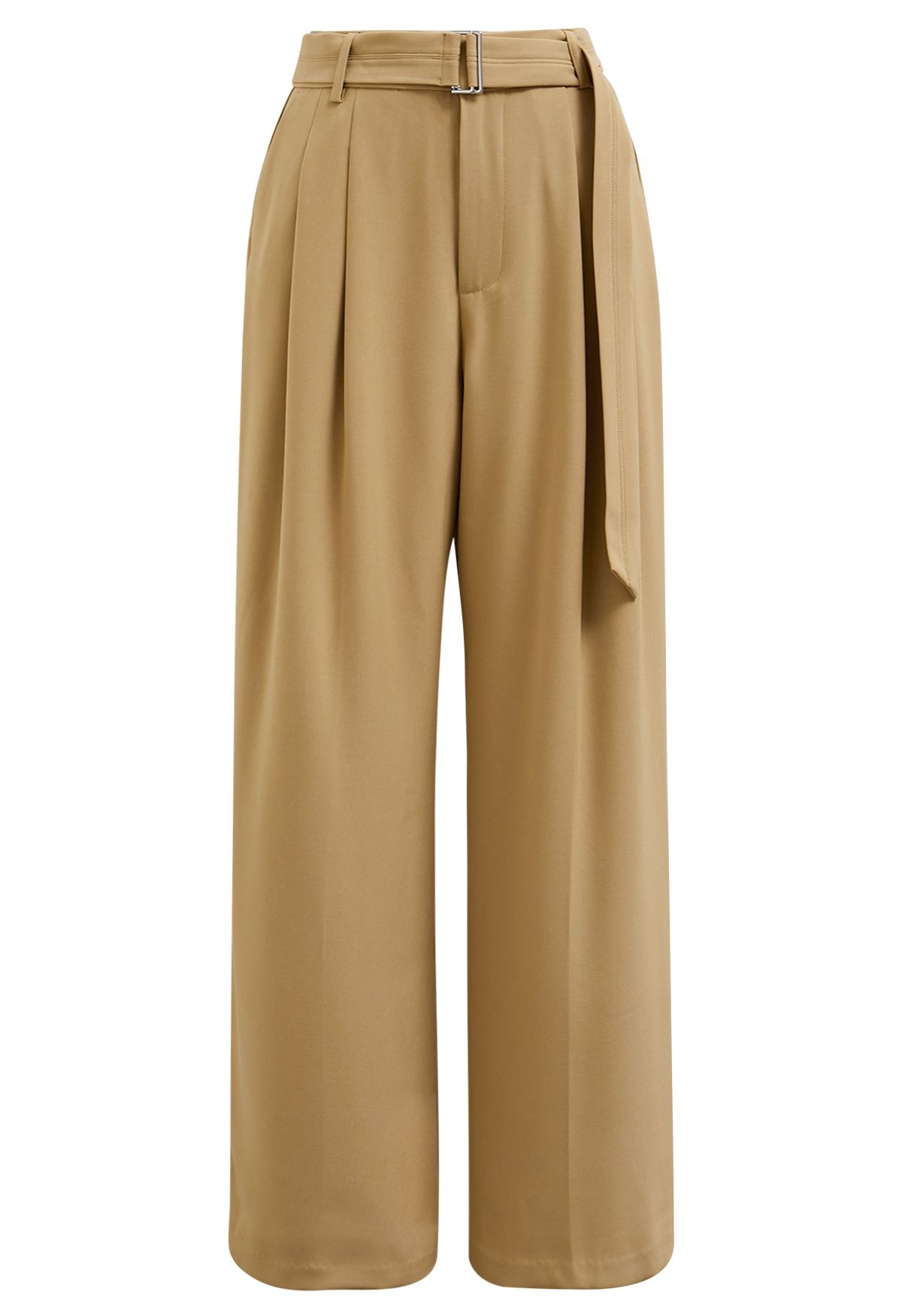 Bundfaltenhose mit Gürtel und Seitentaschen in Camel