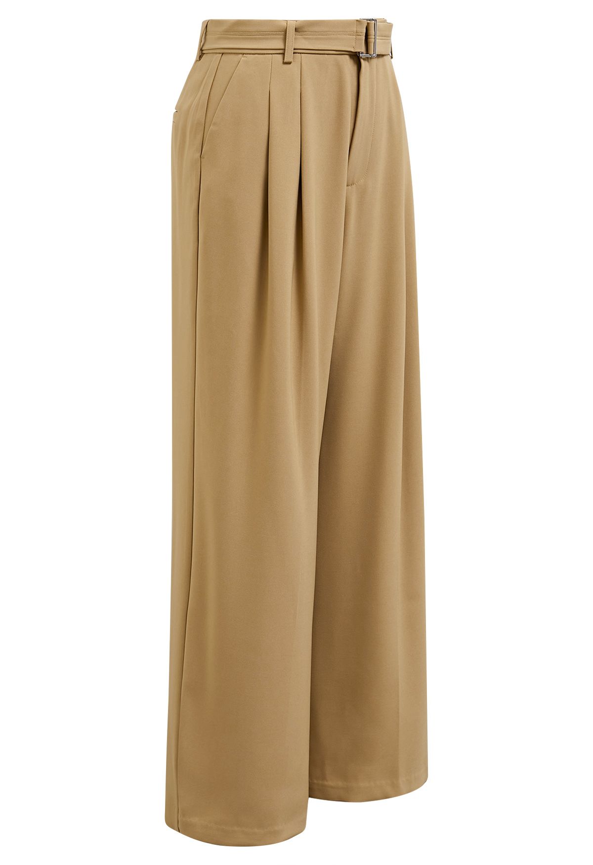 Bundfaltenhose mit Gürtel und Seitentaschen in Camel