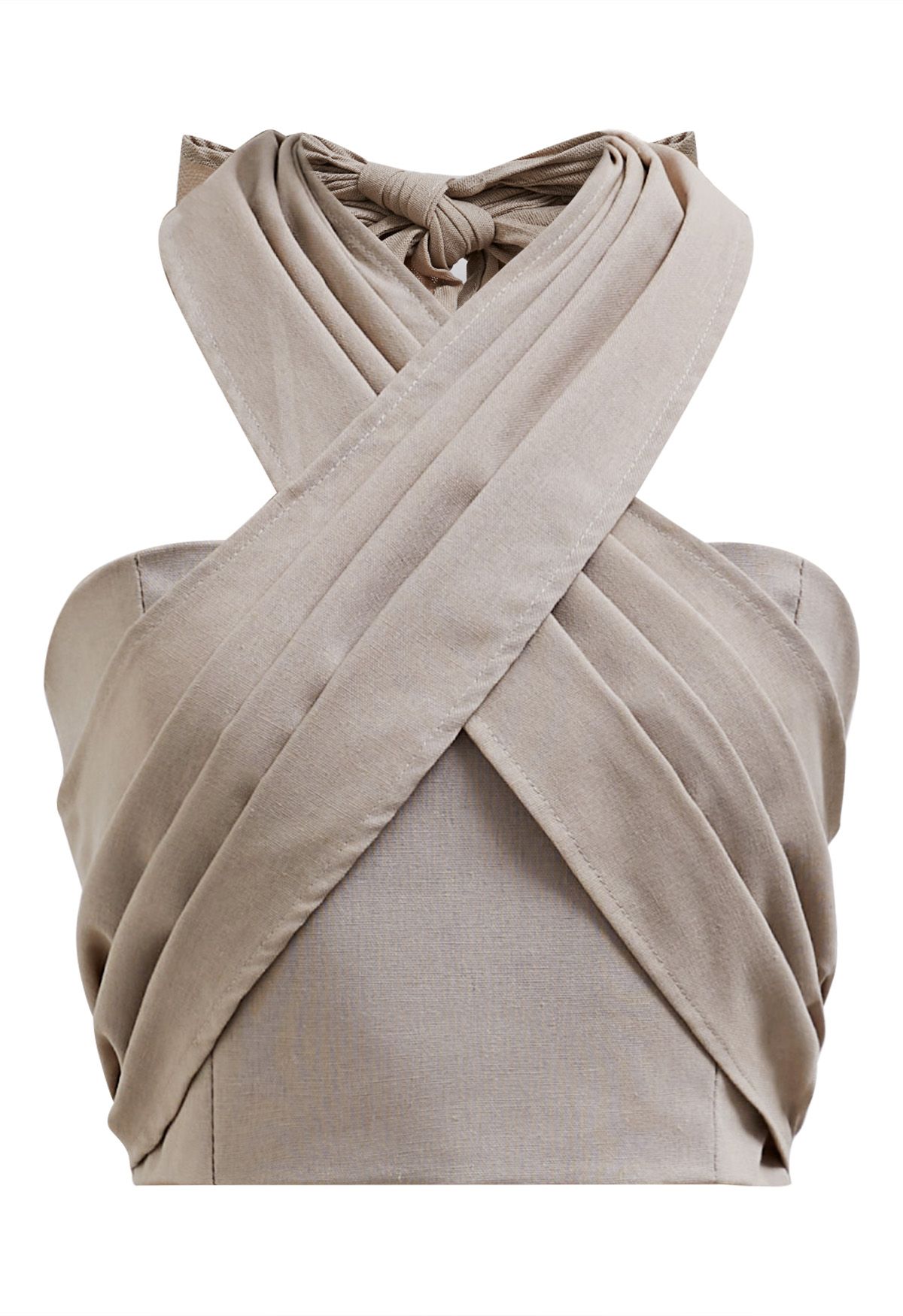 Criss-Cross Neckholder-Crop-Top mit Falten in Khaki