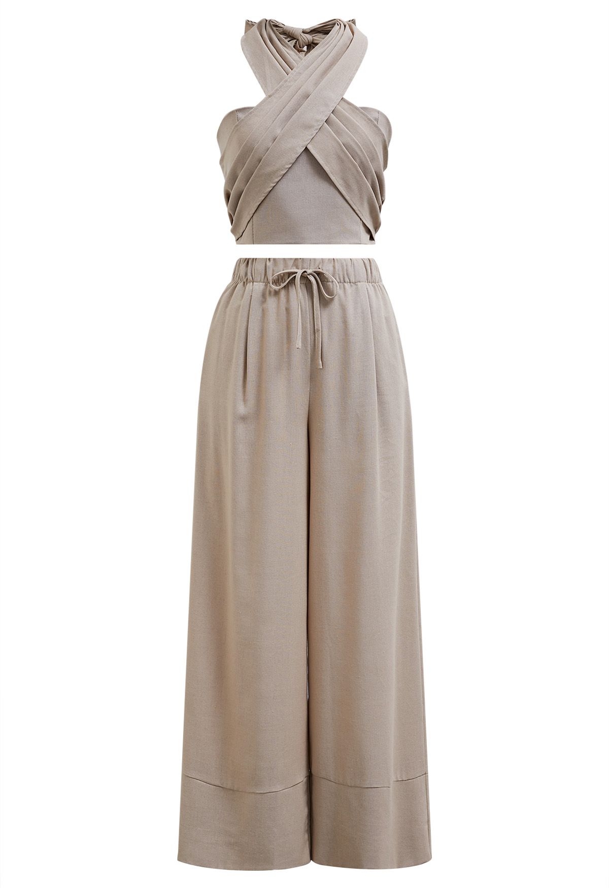 Bequeme Palazzo-Hose aus Leinenmischung in Khaki