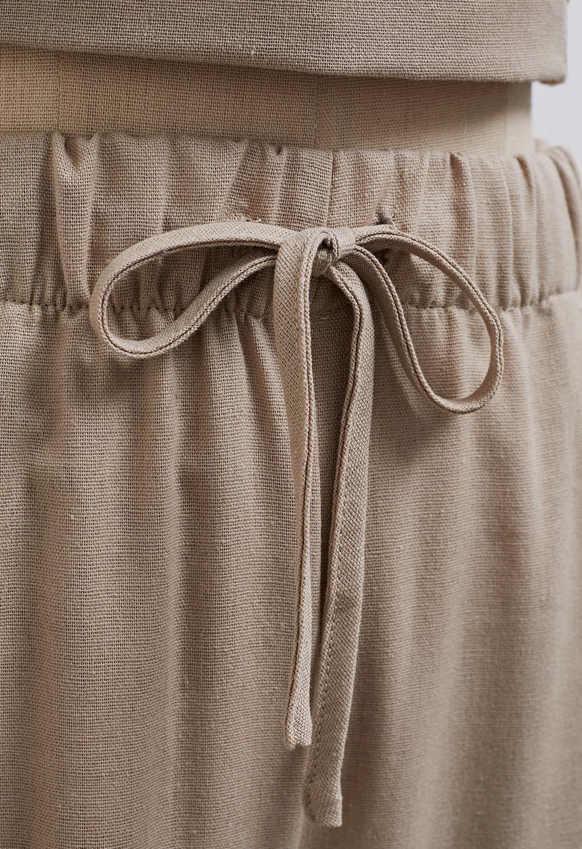 Bequeme Palazzo-Hose aus Leinenmischung in Khaki