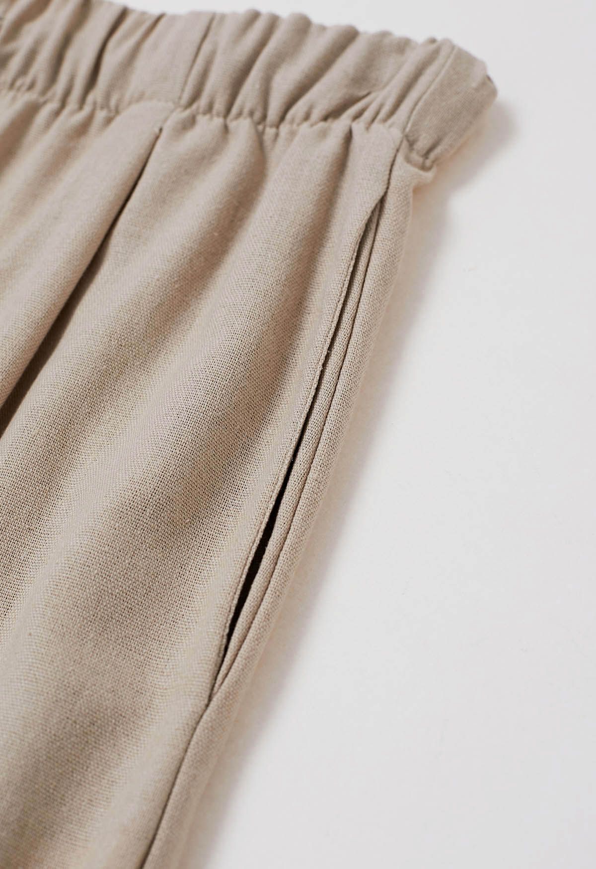 Bequeme Palazzo-Hose aus Leinenmischung in Khaki