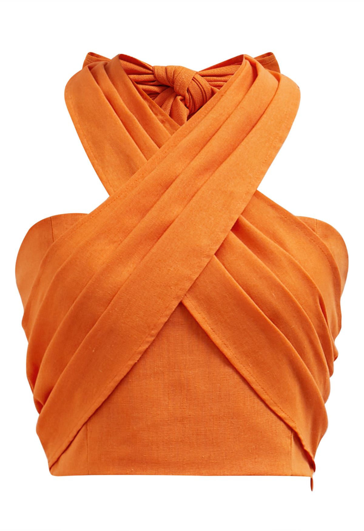 Criss-Cross Neckholder-Plissee-Crop-Top in Orange