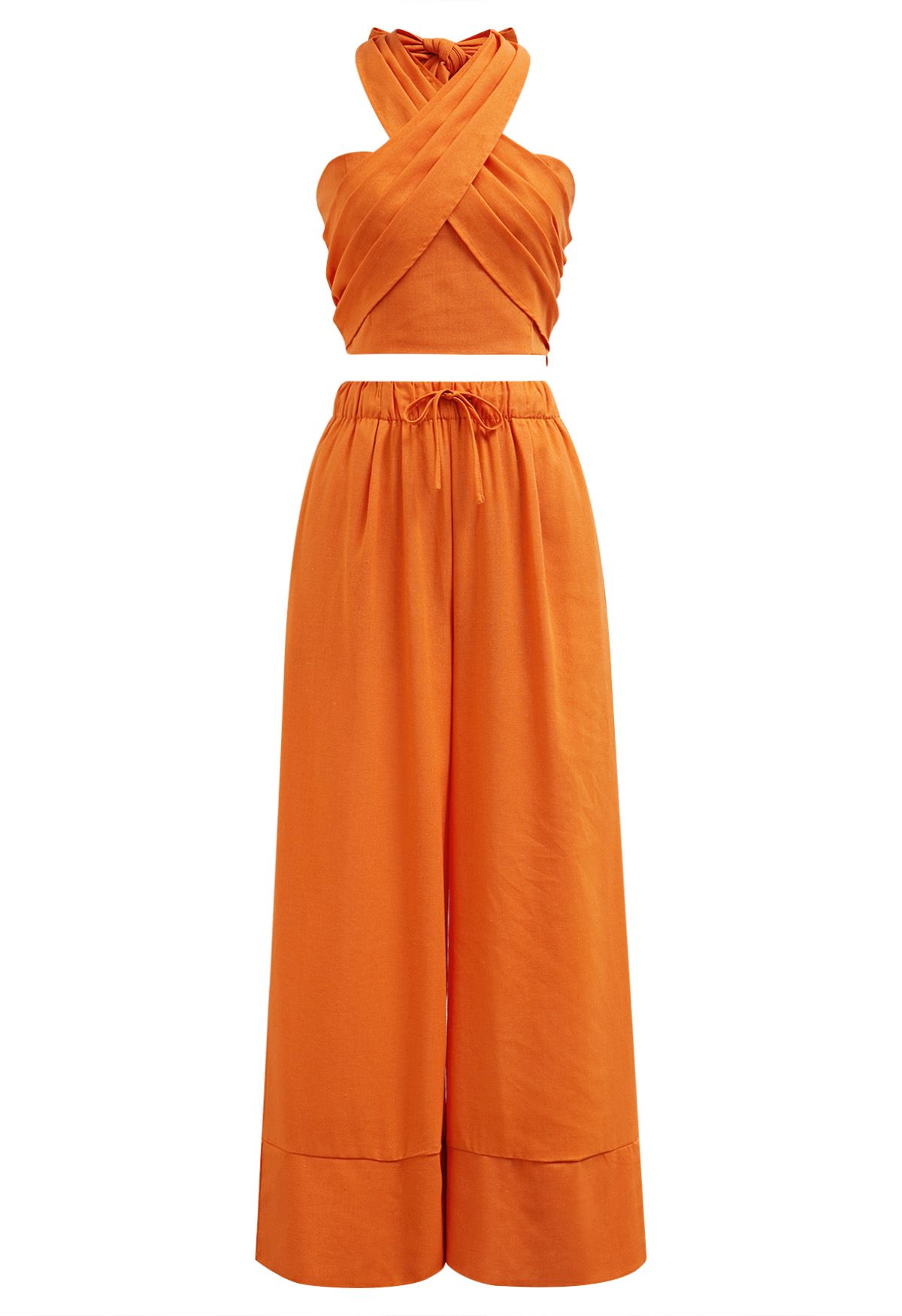 Criss-Cross Neckholder-Plissee-Crop-Top in Orange