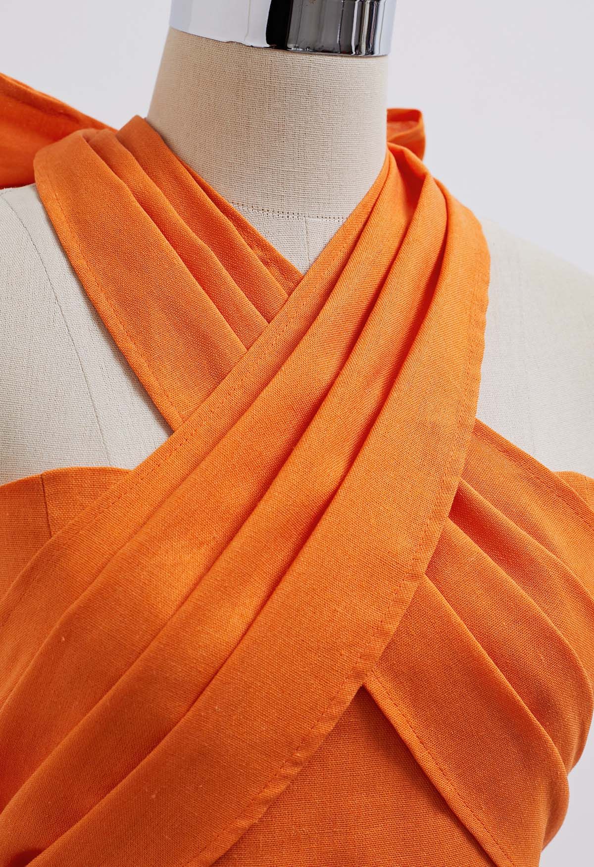 Criss-Cross Neckholder-Plissee-Crop-Top in Orange