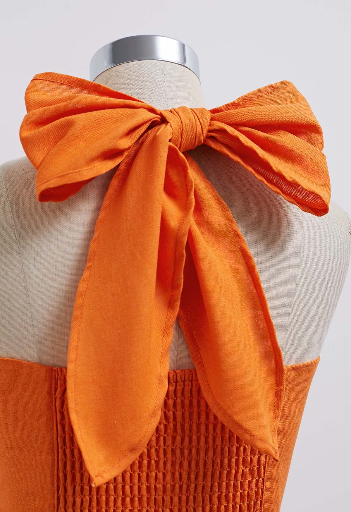 Criss-Cross Neckholder-Plissee-Crop-Top in Orange