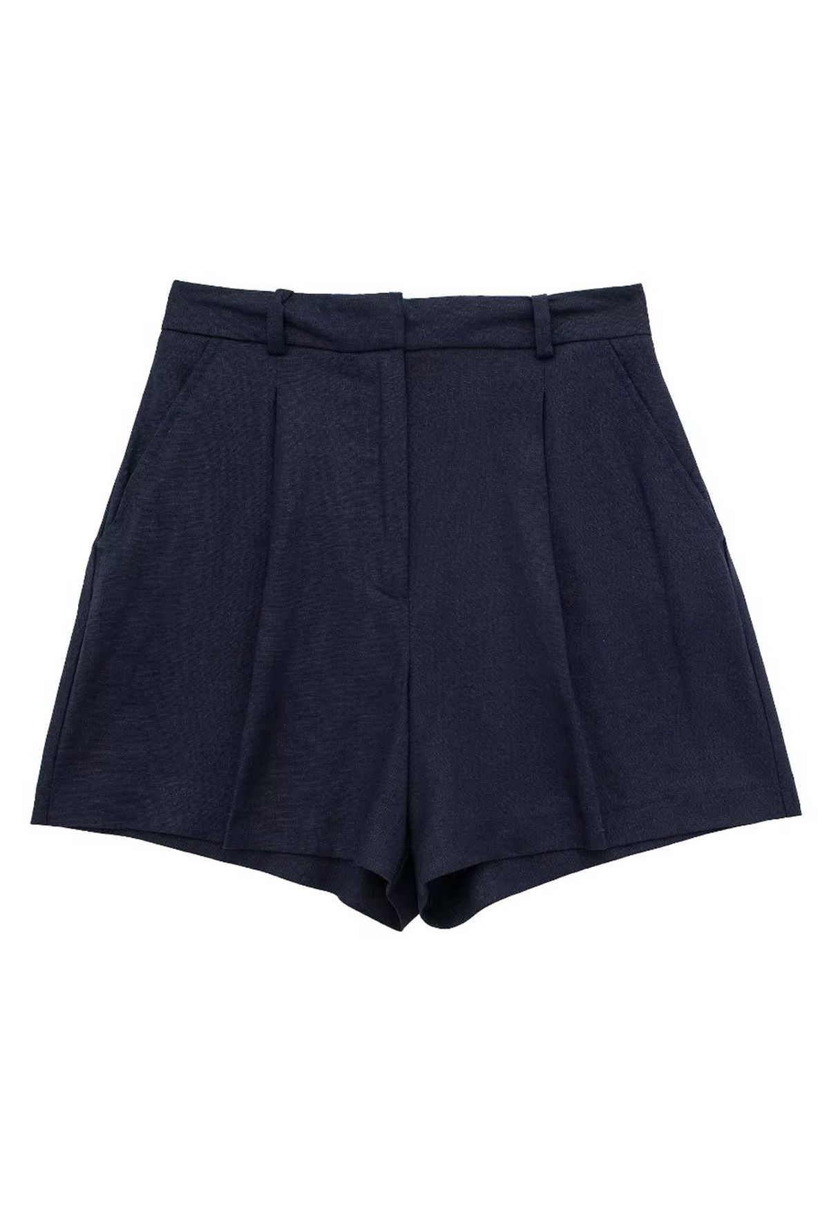 Shorts aus Leinenmischung mit Falten und Seitentaschen in Marine