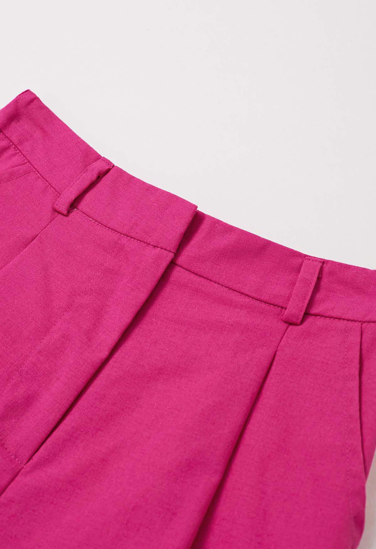 Plissierte Shorts aus Leinenmischung mit Seitentaschen in Pink