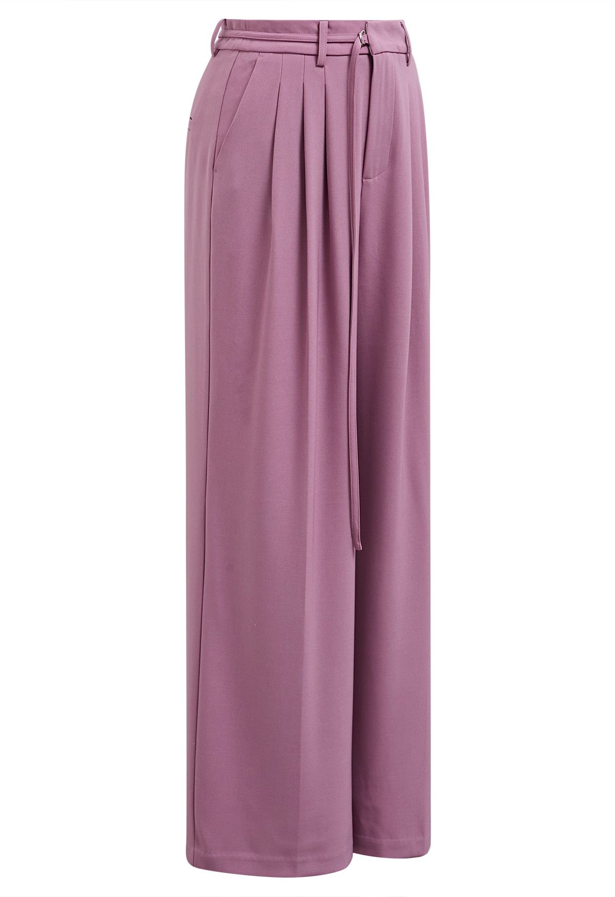 Plissierte Hose mit geradem Bein und verstellbarem Gürtel in Violett