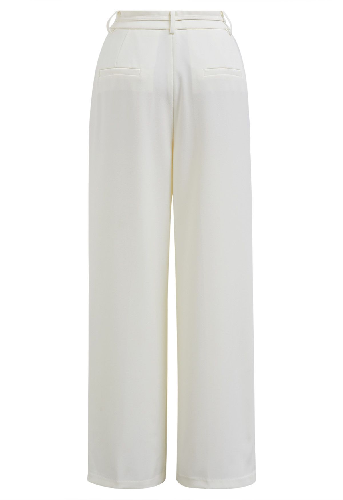 Plissierte Hose mit geradem Bein und verstellbarem Gürtel in Creme