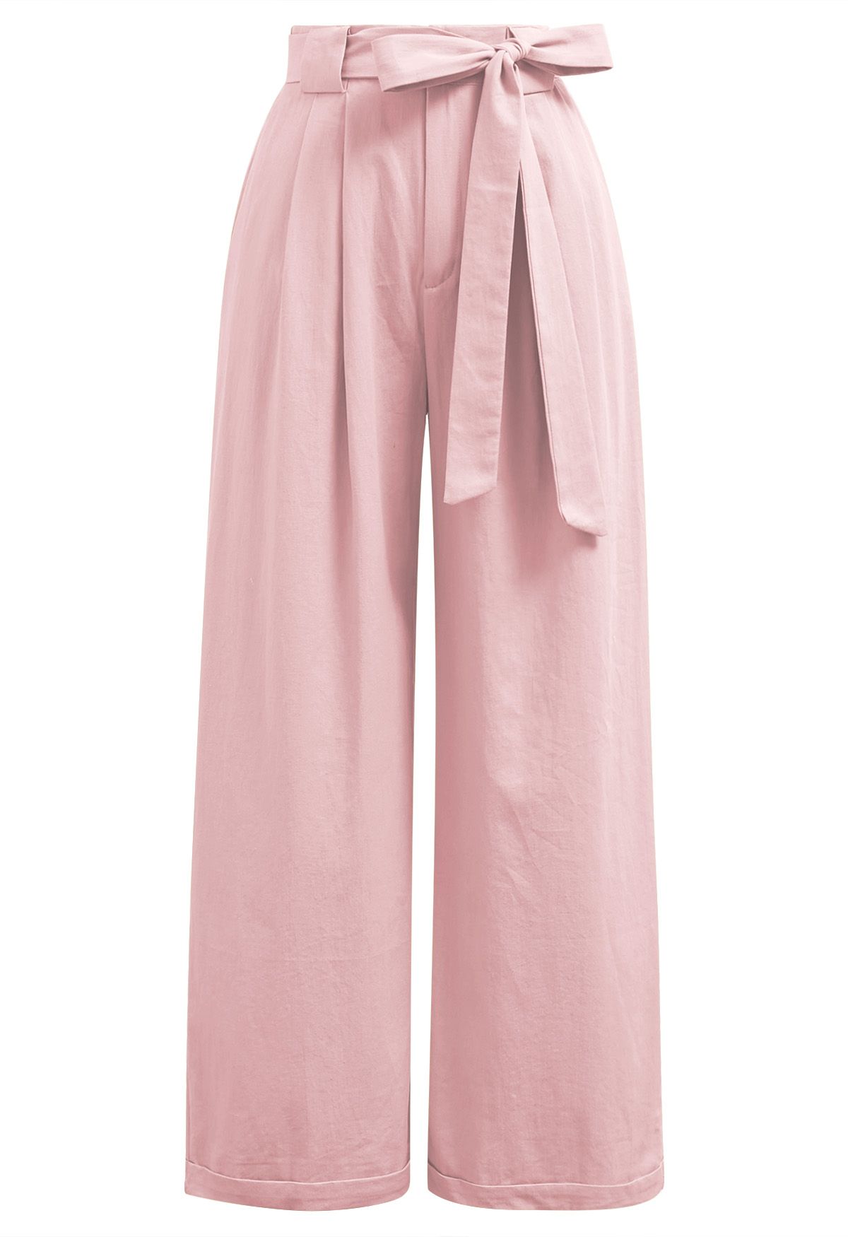 Plissierte Hose mit weitem Bein und Fliege und Schärpe in Rosa