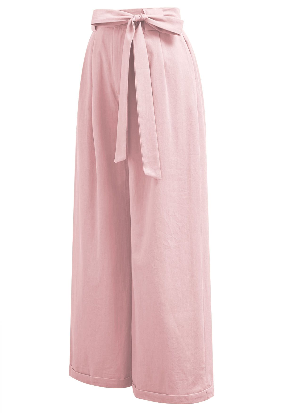 Plissierte Hose mit weitem Bein und Fliege und Schärpe in Rosa