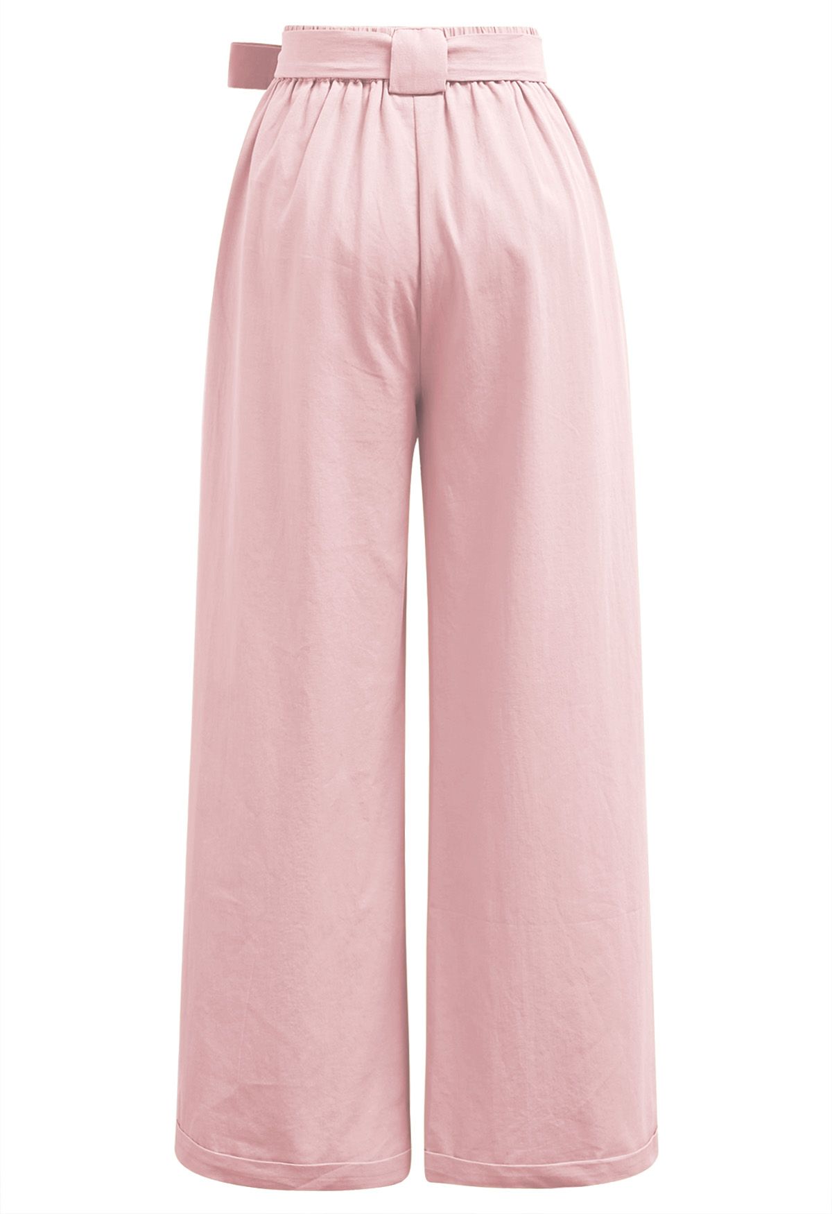 Plissierte Hose mit weitem Bein und Fliege und Schärpe in Rosa