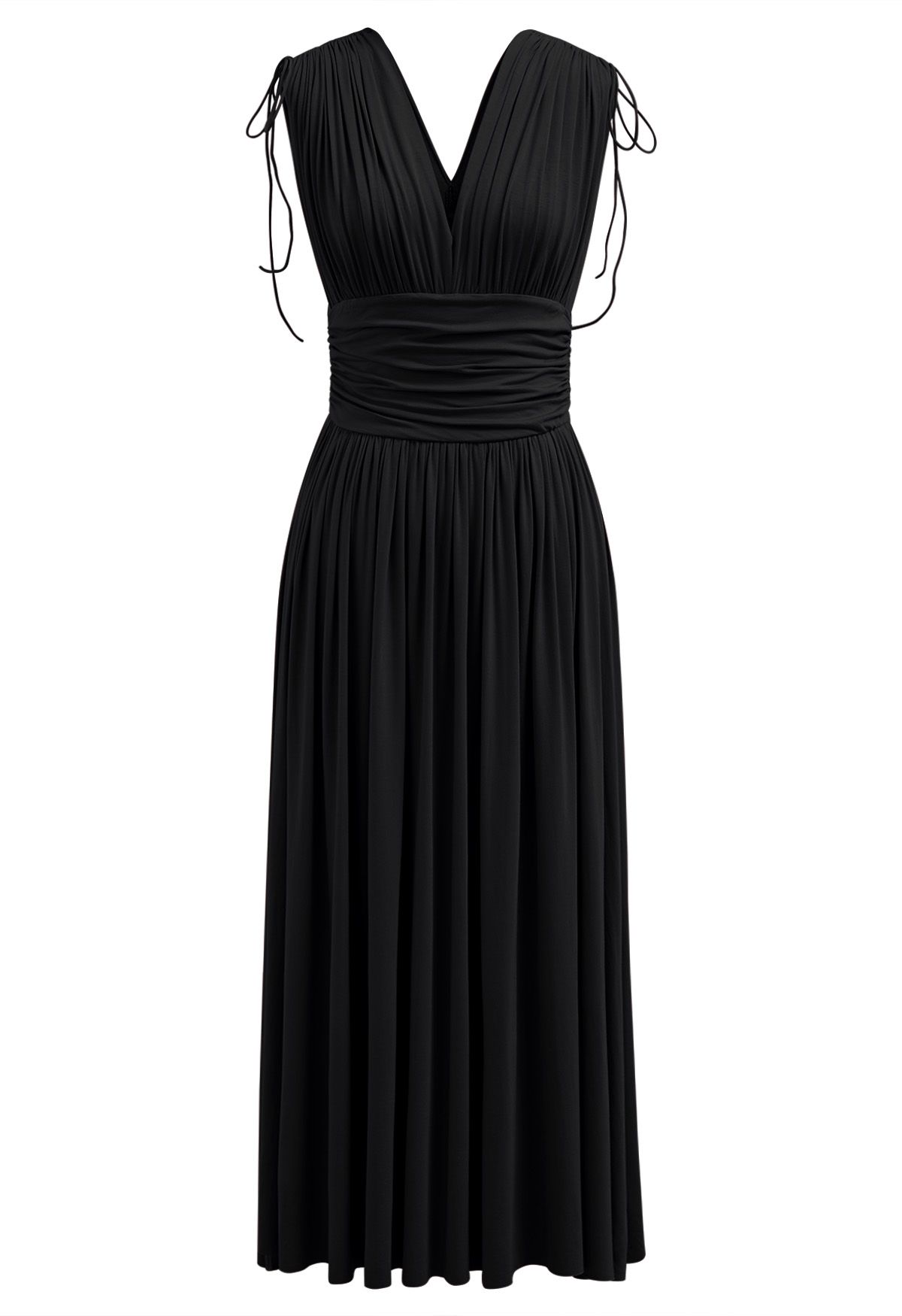 Modal Essential V-Ausschnitt-Kleid mit Kordelzug in Schwarz