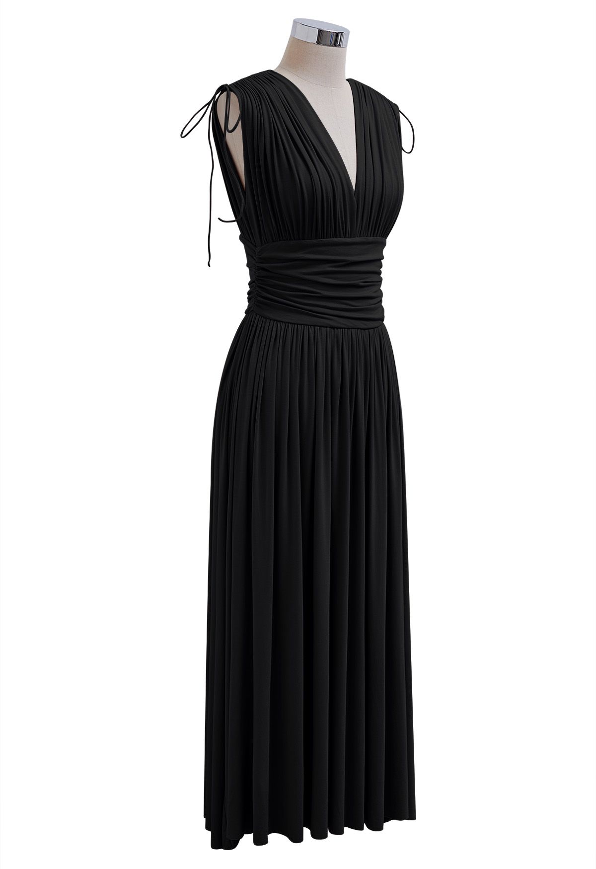 Modal Essential V-Ausschnitt-Kleid mit Kordelzug in Schwarz