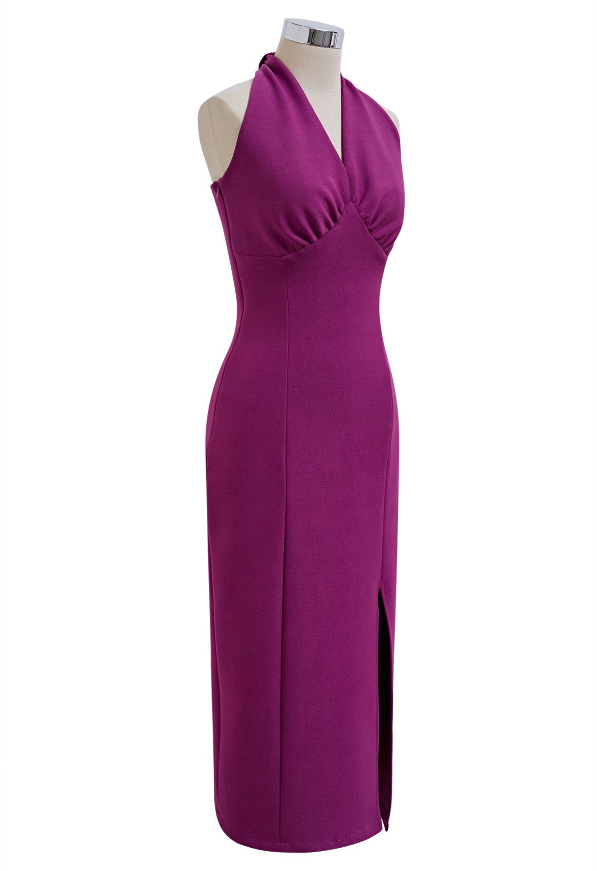 Modern Muse – Neckholder-Etuikleid mit Schlitz in Magenta