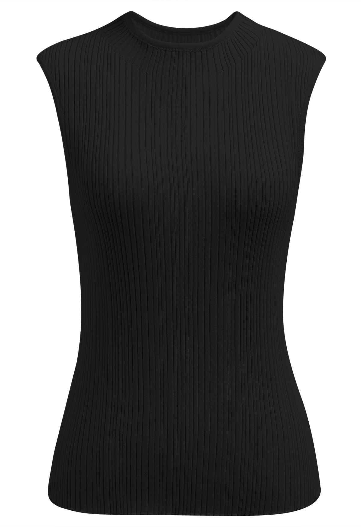 Minimalistisches, ärmelloses Stricktop mit gerippter Struktur in Schwarz