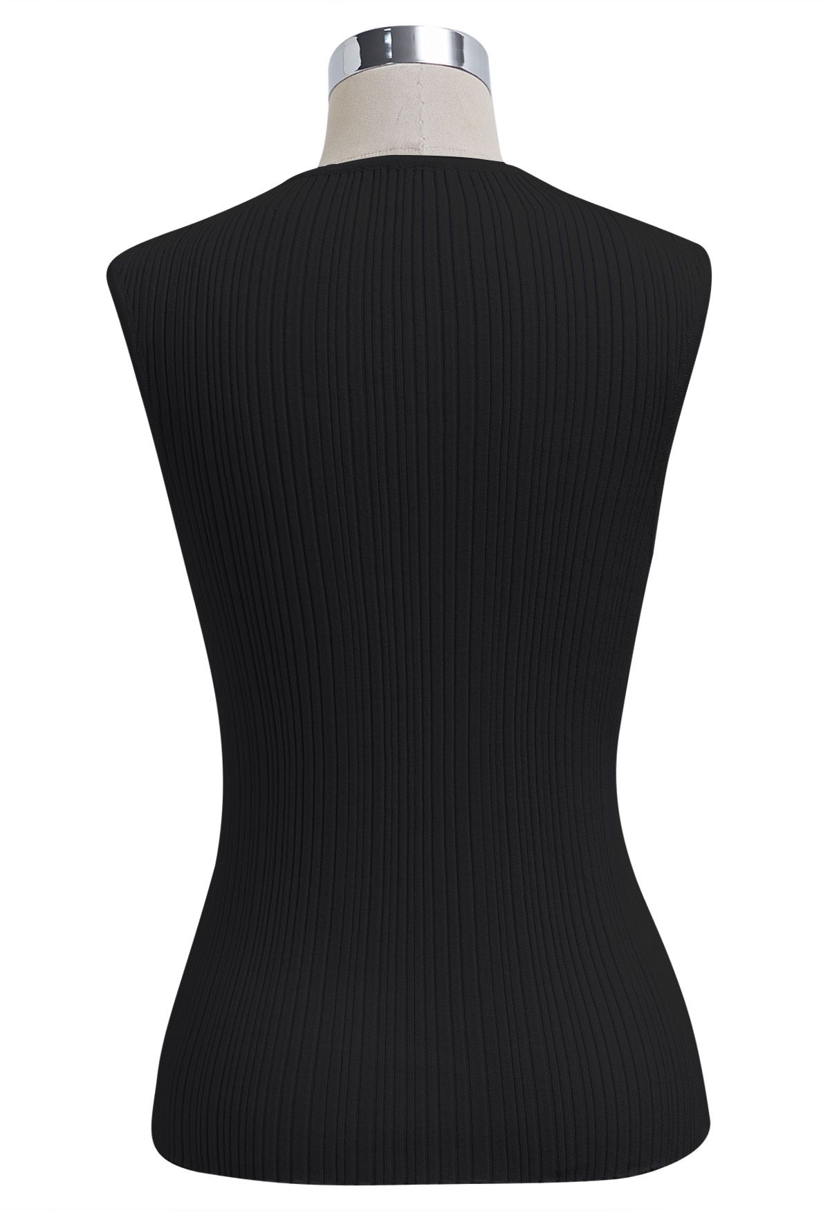 Minimalistisches, ärmelloses Stricktop mit gerippter Struktur in Schwarz