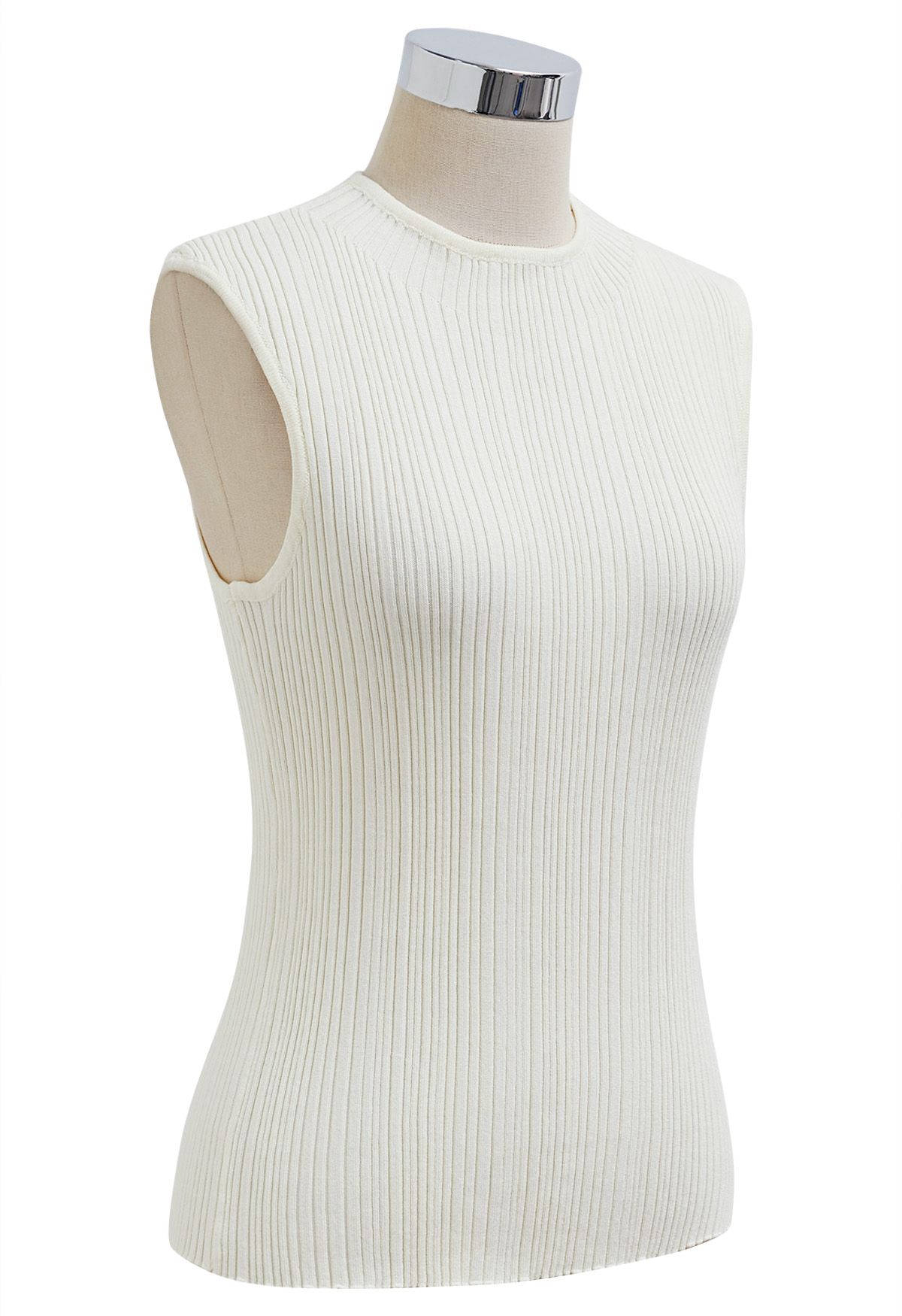 Minimalistisches ärmelloses Stricktop mit gerippter Struktur in Creme