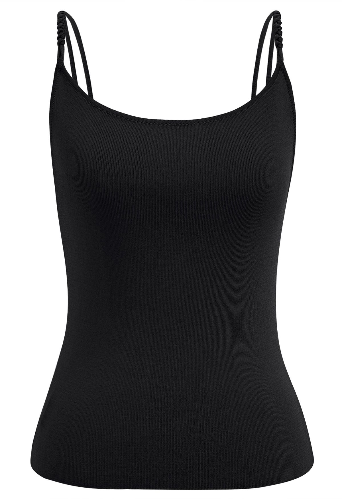 Camisole-Oberteil aus Strick mit geflochtenen Trägern in Schwarz