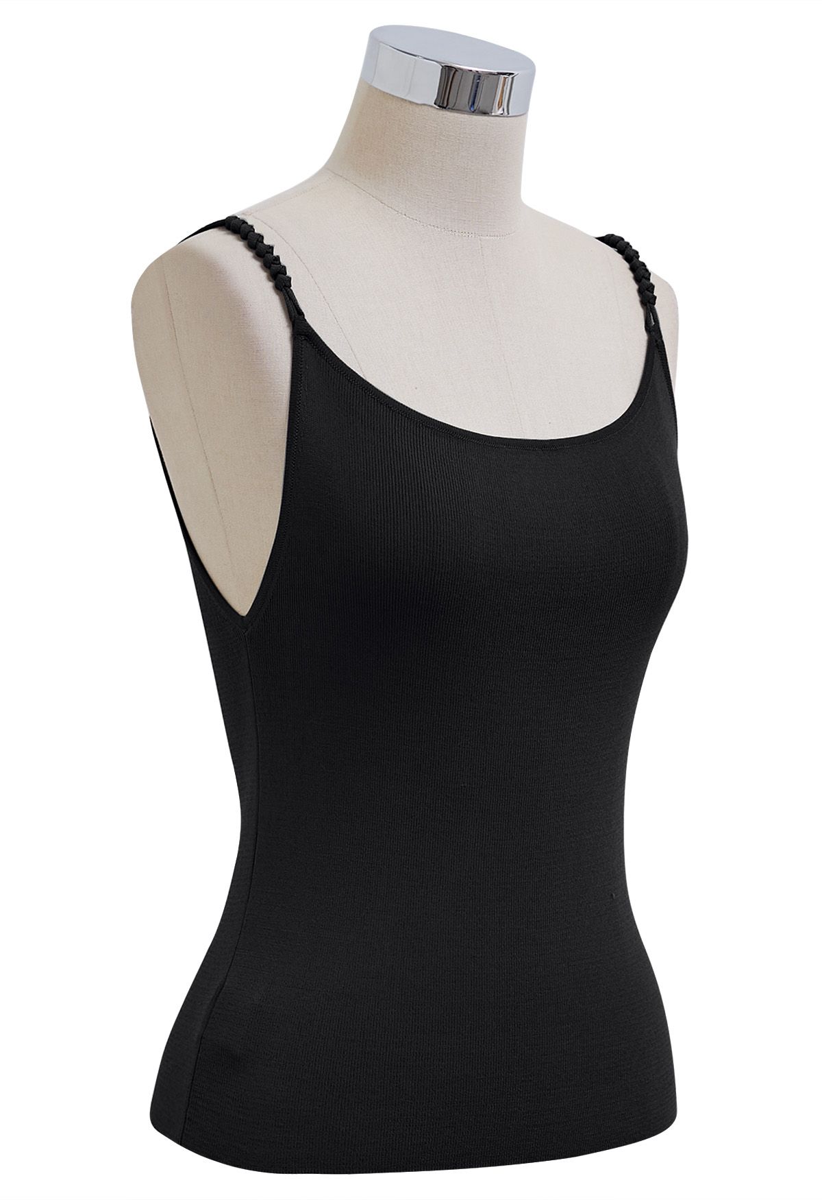 Camisole-Oberteil aus Strick mit geflochtenen Trägern in Schwarz