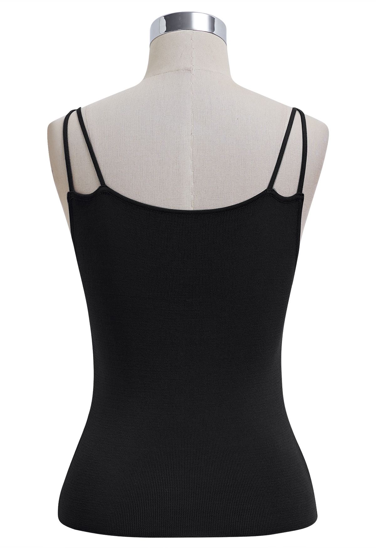 Camisole-Oberteil aus Strick mit geflochtenen Trägern in Schwarz