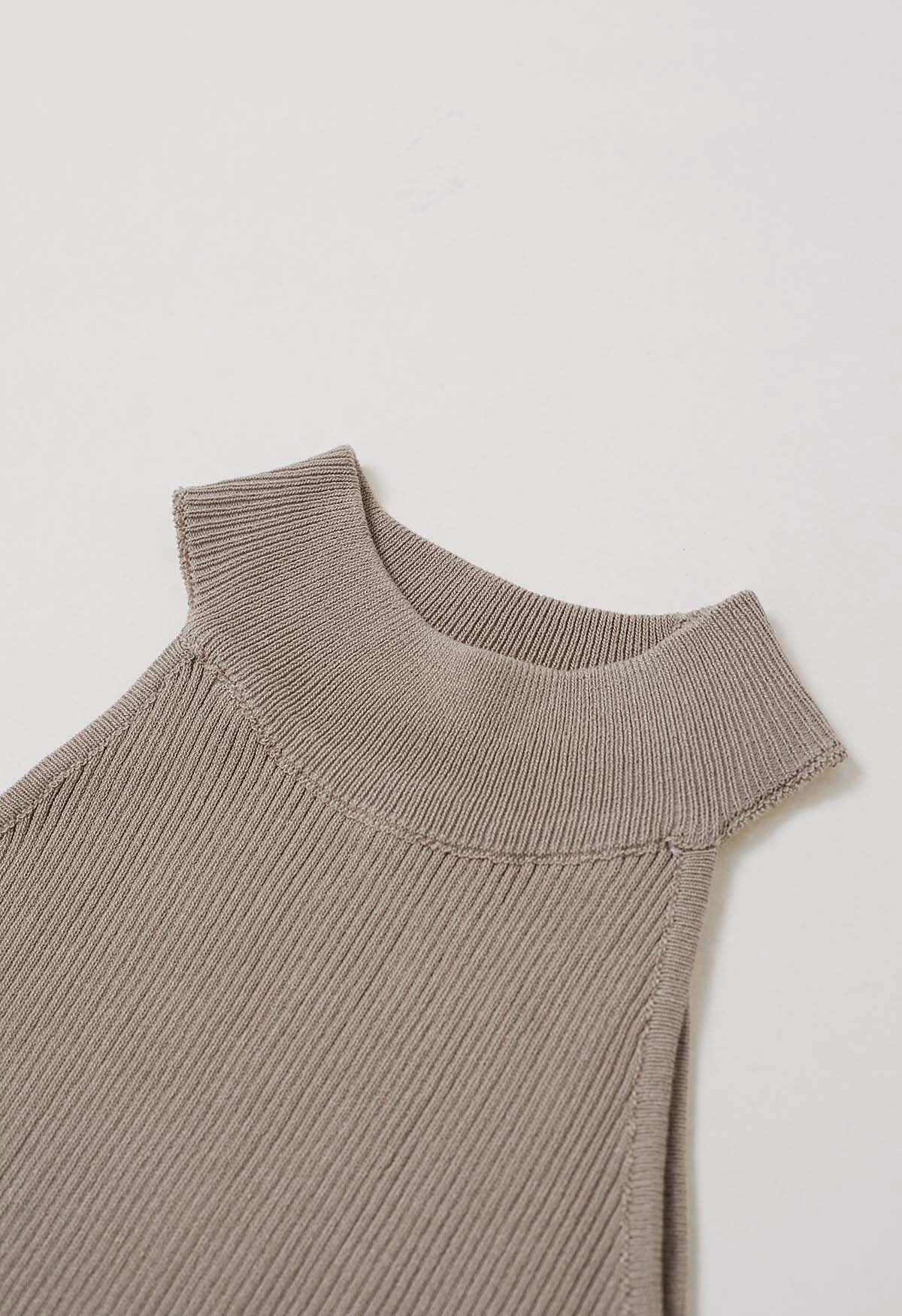 Ärmelloses Neckholder-Stricktop mit überkreuzten Bändern in Taupe