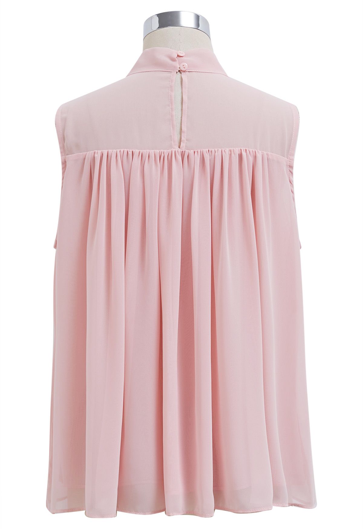 Ärmelloses Chiffon-Top mit Perlenblütenblatt-Schleife in Rosa