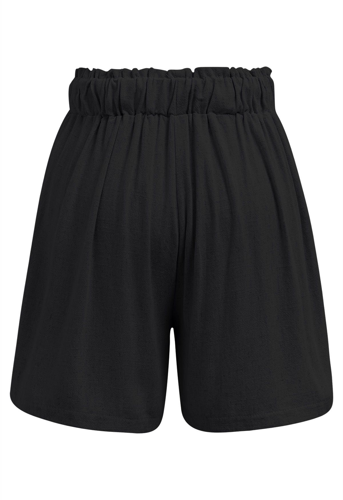 Shorts aus Leinenmischung mit Rüschendetail an der Taille in Schwarz