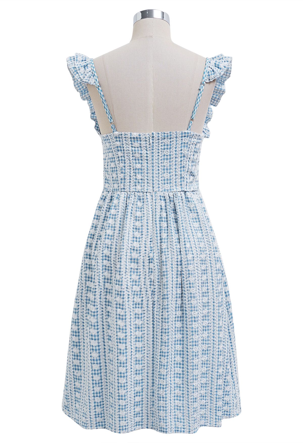 Mini-Camisole-Kleid mit Gingham-Muster und Gänseblümchen-Stickerei